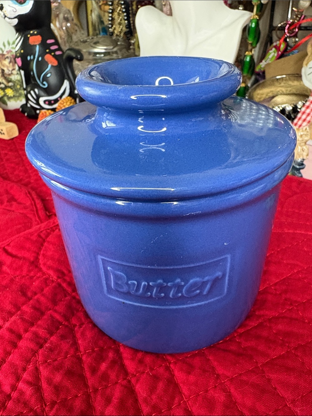 Blue Ceramic Butter Crock - Classic Countertop Butter Keeper